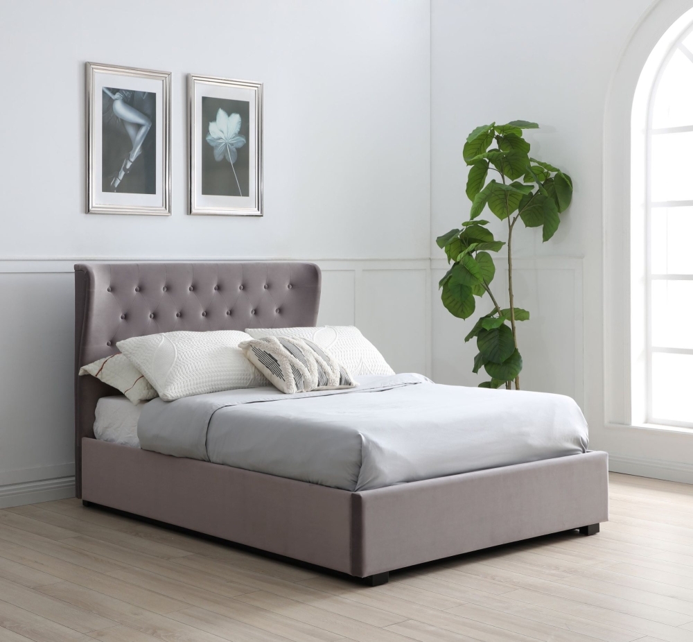 Product photograph of Kensington Athena Grey Velvet Fabric Ottoman Storage Bed from Choice Furniture Superstore.